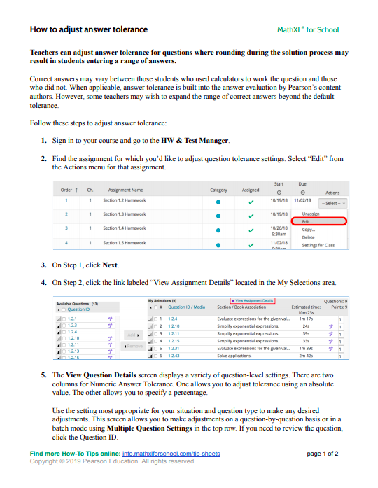 Adjust answer tolerance