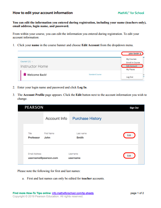 Editing your account information