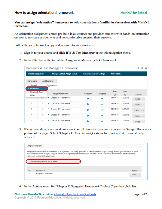 Assign orientation homework