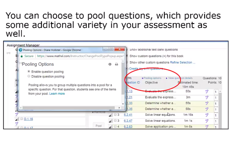 Creating a test or quiz